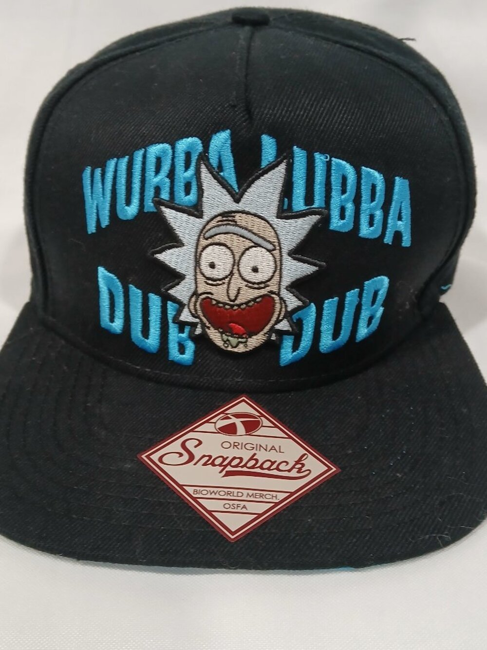 Rick and Morty Snapback Hat Wubba Lubba Dub Dub Embroidered Black Blue Flat Brim